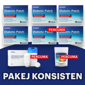 PAKEJ KONSISTEN ( 4 KOTAK GLUVERA DIABETIC PATCH + FREE 2 KOTAK GLUVERA DIABETIC PATCH + FREE 1 GLUVERA TEA + FREE GLUCOMETER )